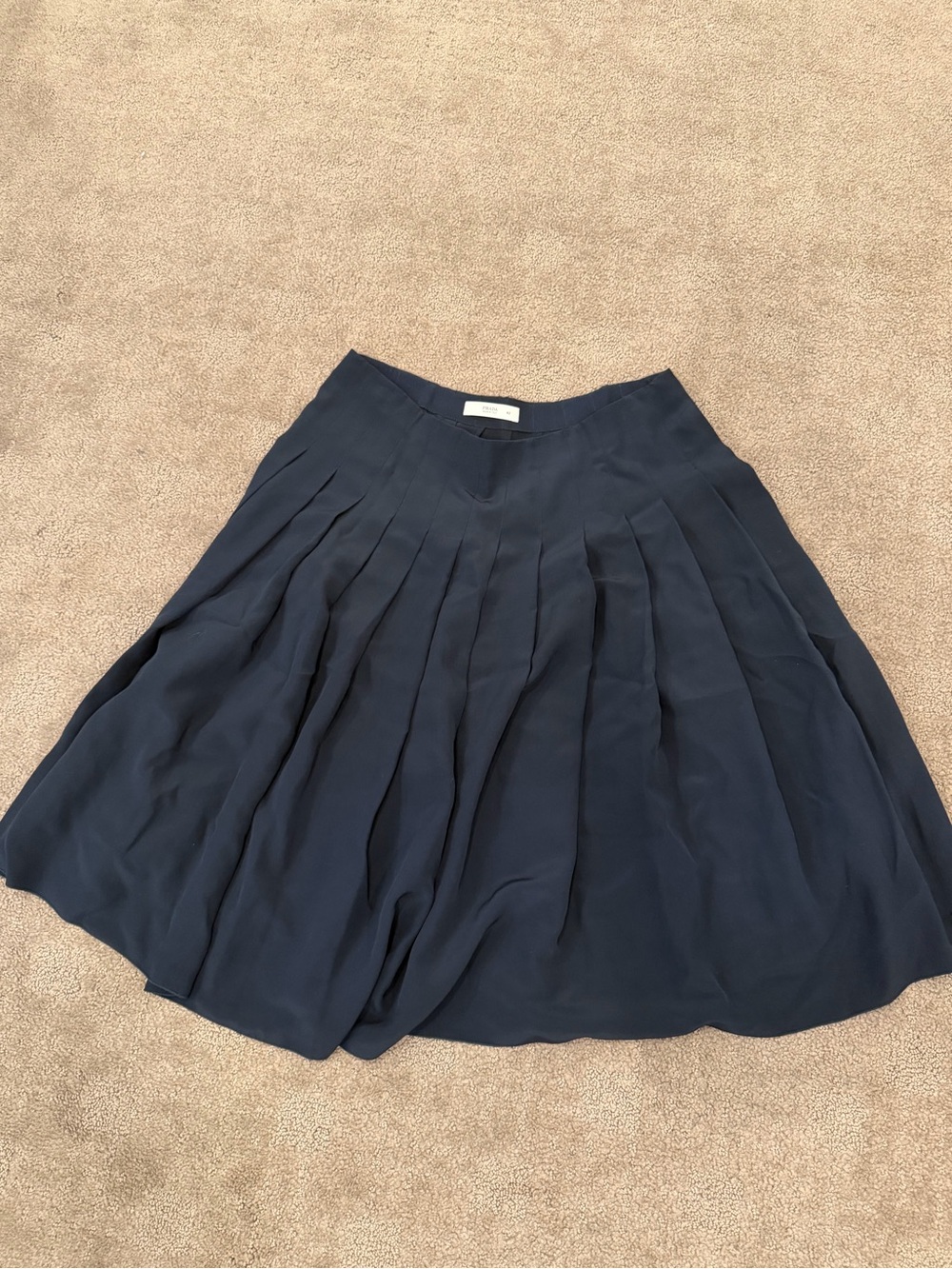 Prada Navy 100% Silk Pleated Skirt